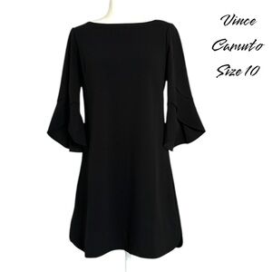 VINCE CAMUTO Women’s Knee Dress Tulip Bell Sleeve Crew Neck Black 10